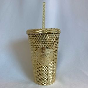 Starbucks Metallic Chrome Gold Bling Studded Grande Holiday 2022 Tumbler NWT
